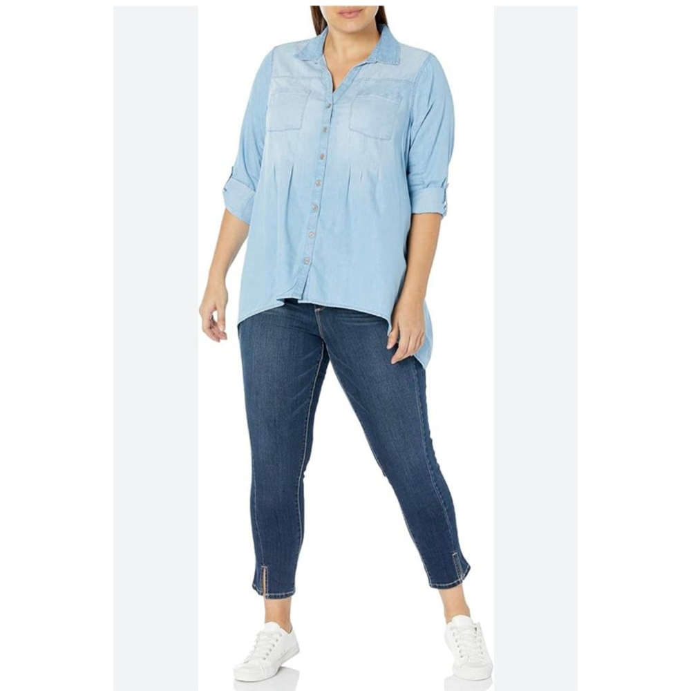 Vintage America Shirt, M, Light Blue chambray button front top